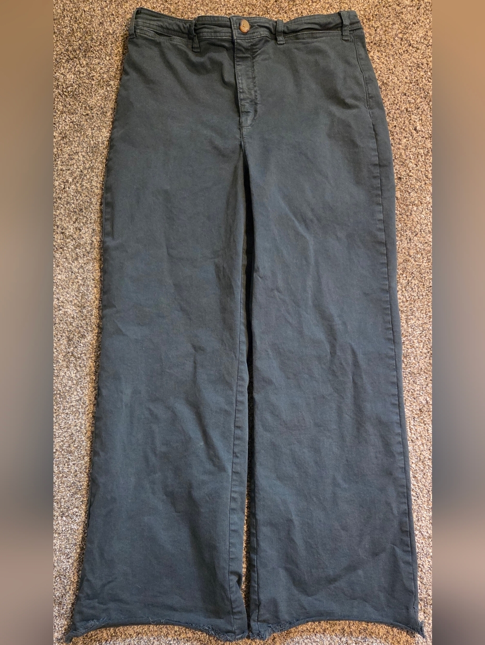 Marine Layer Bridget Flare Pants with Frayed Hem Forest Green Sz 14 - Picture 2 of 6